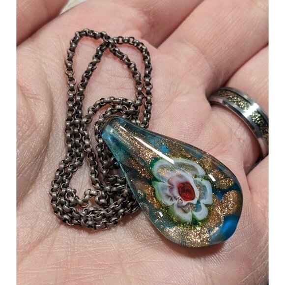 Floral Cottagecore Handblown Glass Pendant Necklace - Picture 7 of 8